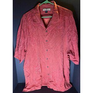 Tommy Bahama Hawaiian Shirt Aloha Silk Berry Red Mens XL Tropical Embroidered